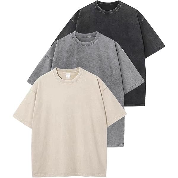 3 Pack Men Oversized T Shirts Vintage Tee Loose Fit Short Sleeve Casual Streetwear Baggy Washed Unisex Tops
